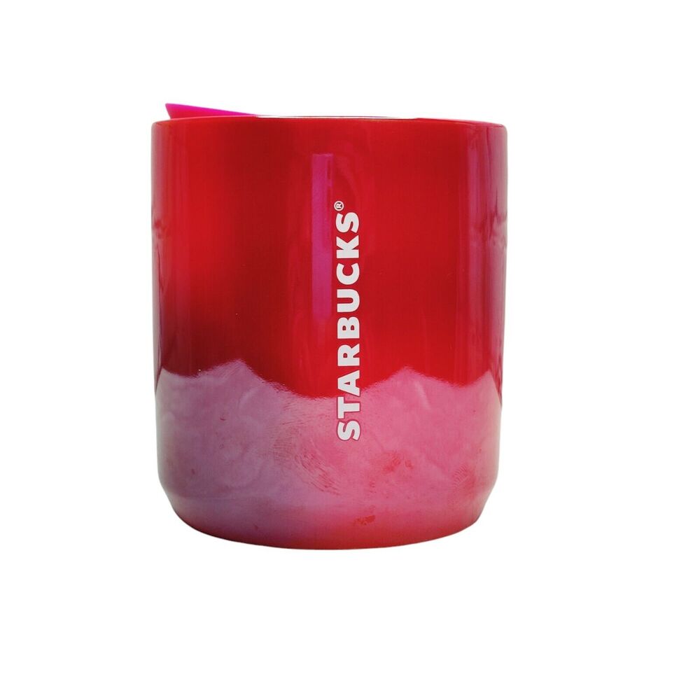 Starbucks Holiday Pink Red Ombre‎ 8oz Ceramic Coffee Tea Mug with Lid Brand New